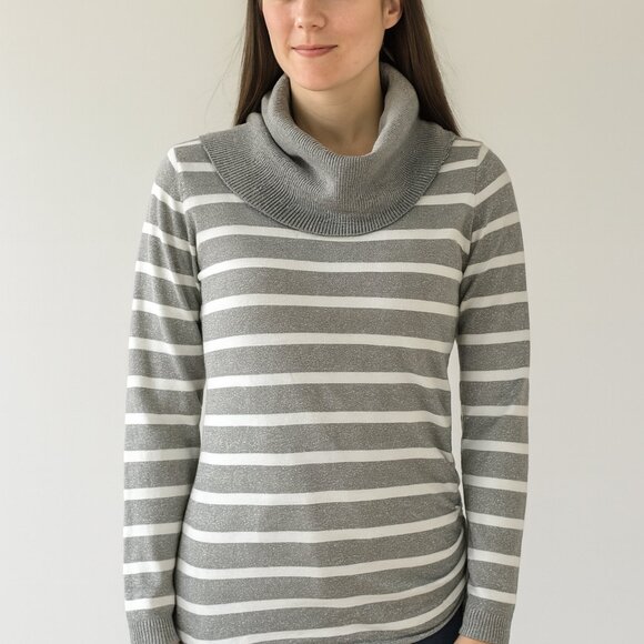 Michael Kors Metallic Silver Cowl Neck Sweater - Side Zip Logo Detail | Size L - Picture 1 of 12